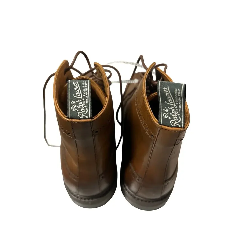 Polo Ralph Lauren Asher Wingtip Boots Mens 8 Brown Leather Brogue Dress